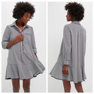 Tuckernuck Gingham Shirt Dress Black White Mini Ruffle Hem L NWT